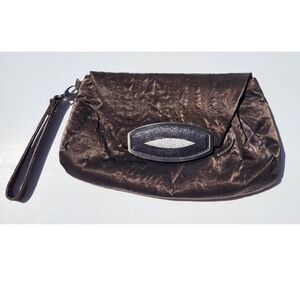 Francesco Biasia Dark Bronze Fabric Stingray Accent Evening Clutch Wristlet